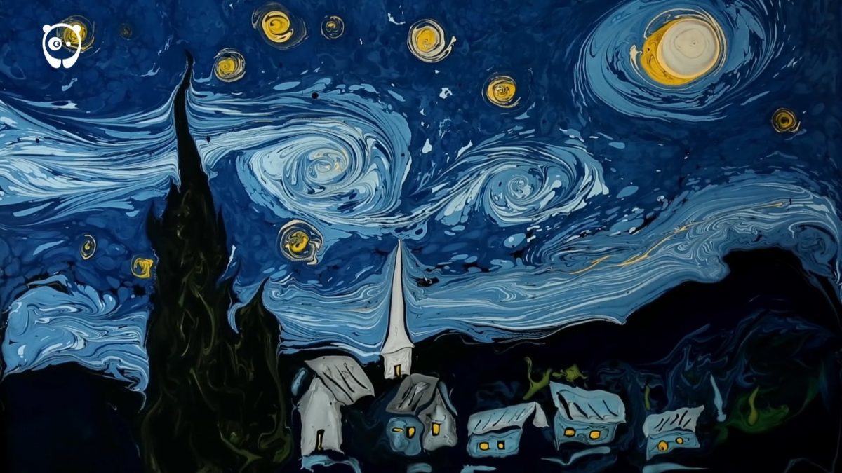 Pintando um quadro de Van Gogh na agua