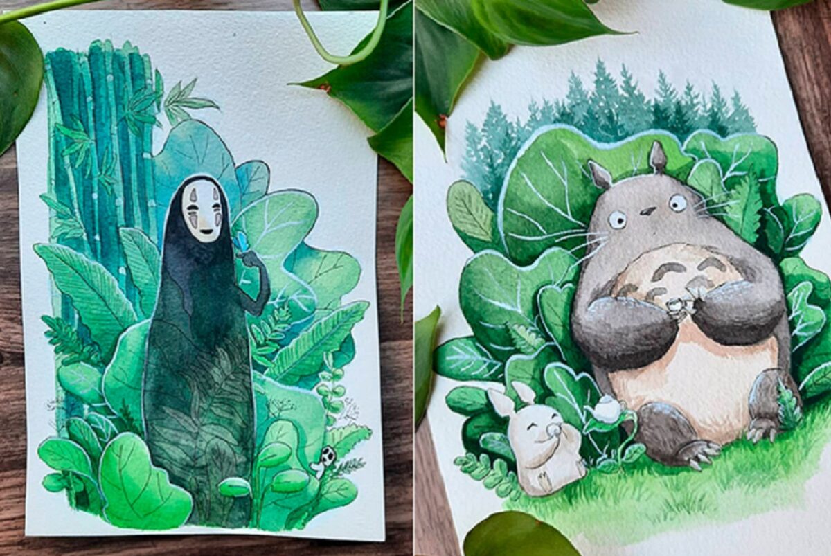 Deborah Maradan artista suica recria personagens do Studio Ghibli interagindo com a natureza 11