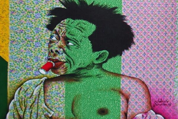 Gildasio Jardim artista pinta cenas cotidianas em tecidos coloridos de algodao 50