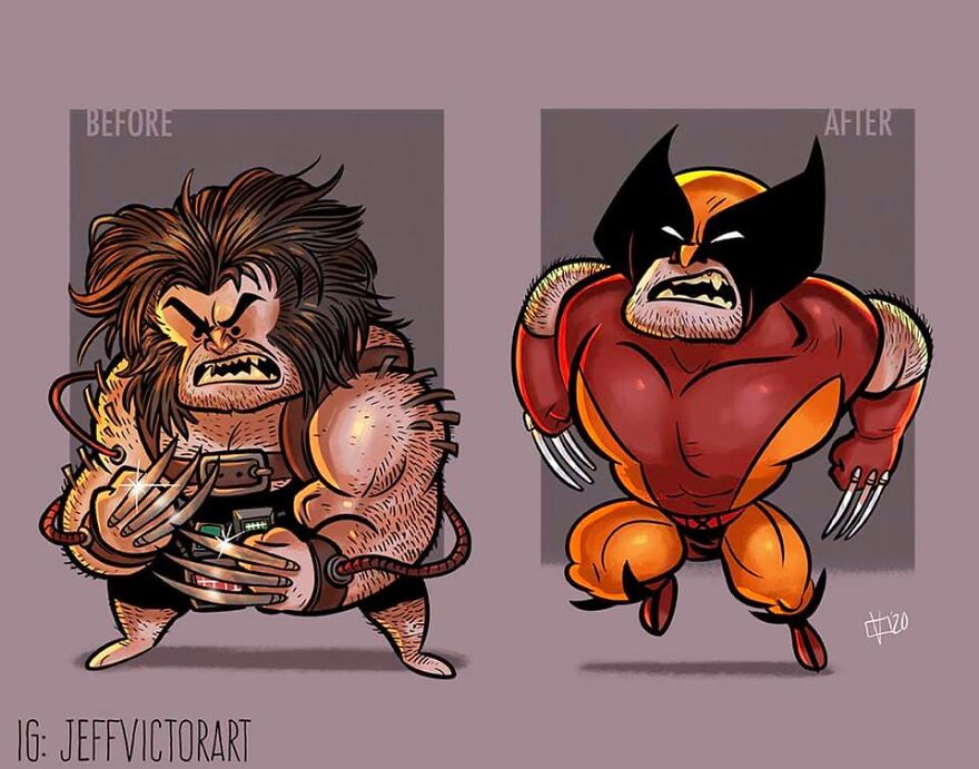 Jeff Victor ilustracoes revelam antes e depois de personagens da cultura pop 32