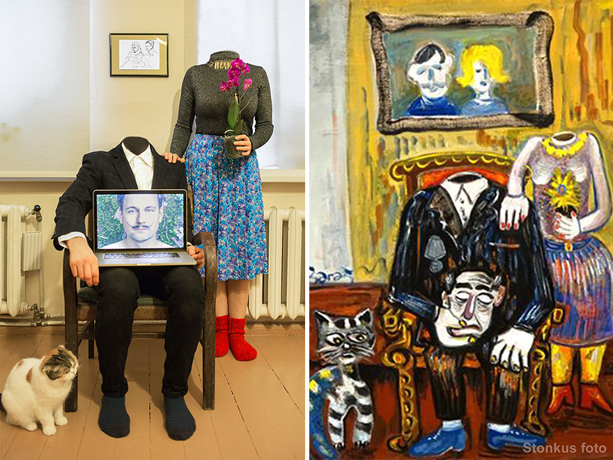Justinas Stonkus: fotógrafo e esposa recriam pinturas famosas durante confinamento