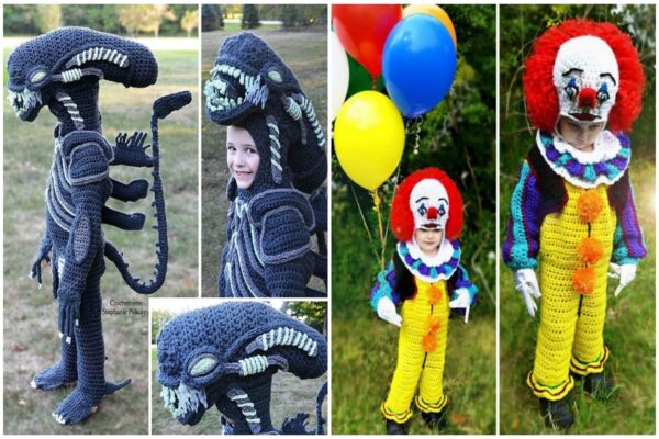 Halloween fantasias de croche que Stephanie Pokorny criou para seus filhos CAPA