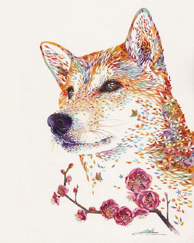Hiroki Takeda artista ilustra animais com arranjos de flores em aquarela 10