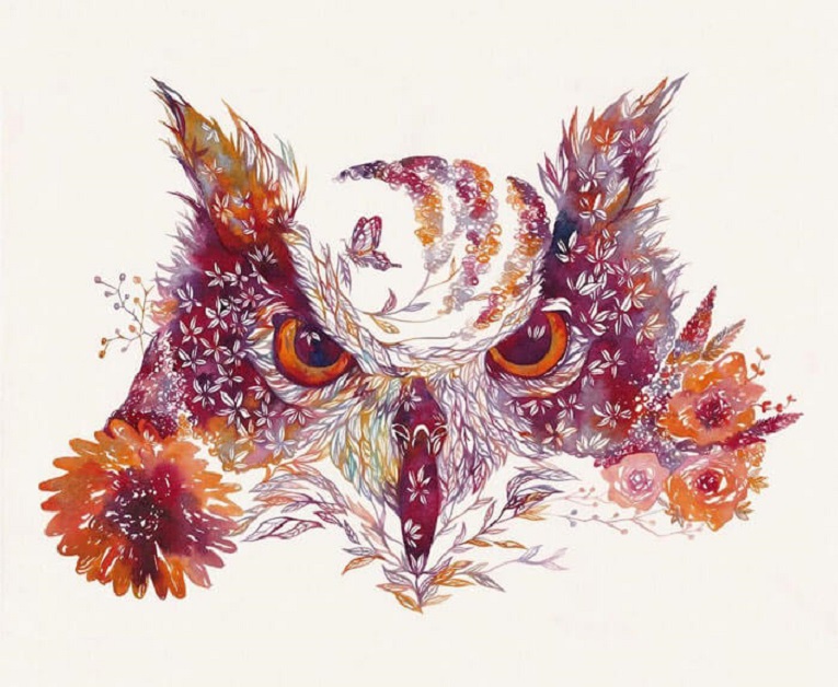Hiroki Takeda artista ilustra animais com arranjos de flores em aquarela 8