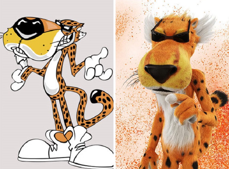 Antes e depois de mascotes populares 11