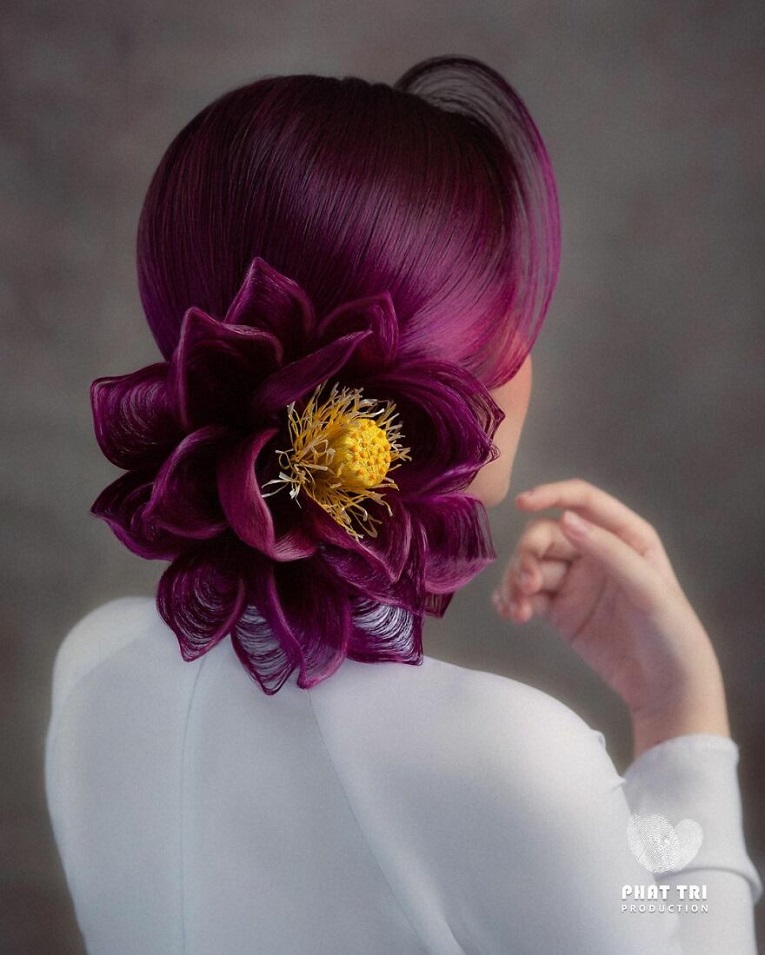 Penteados em formato de flor criados pelo cabeleireiro Nguyen Phat Tri 1