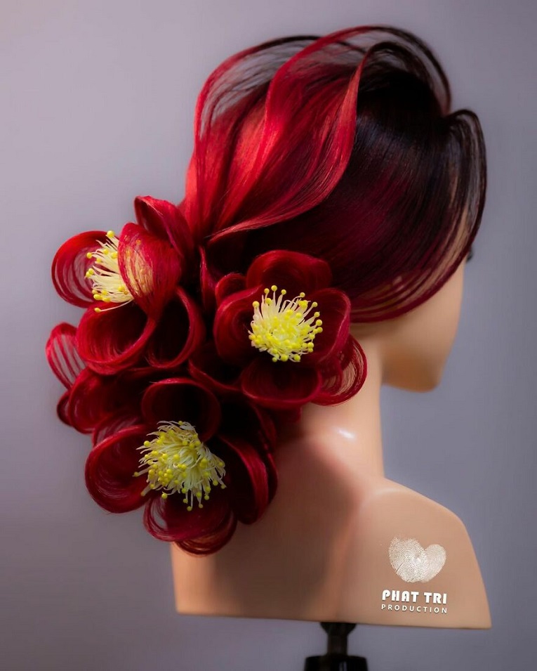 Penteados em formato de flor criados pelo cabeleireiro Nguyen Phat Tri 2