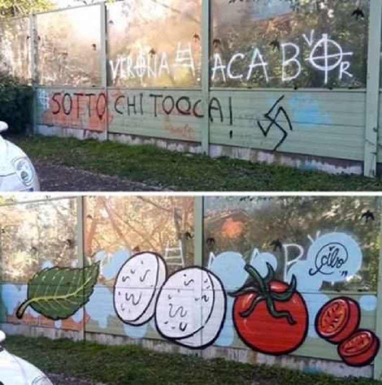 Pixando grafites de comida sobre mensagens de odio com Pier Paolo Spinazze 2