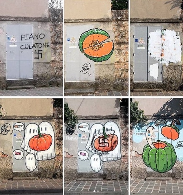 Pixando grafites de comida sobre mensagens de odio com Pier Paolo Spinazze 3