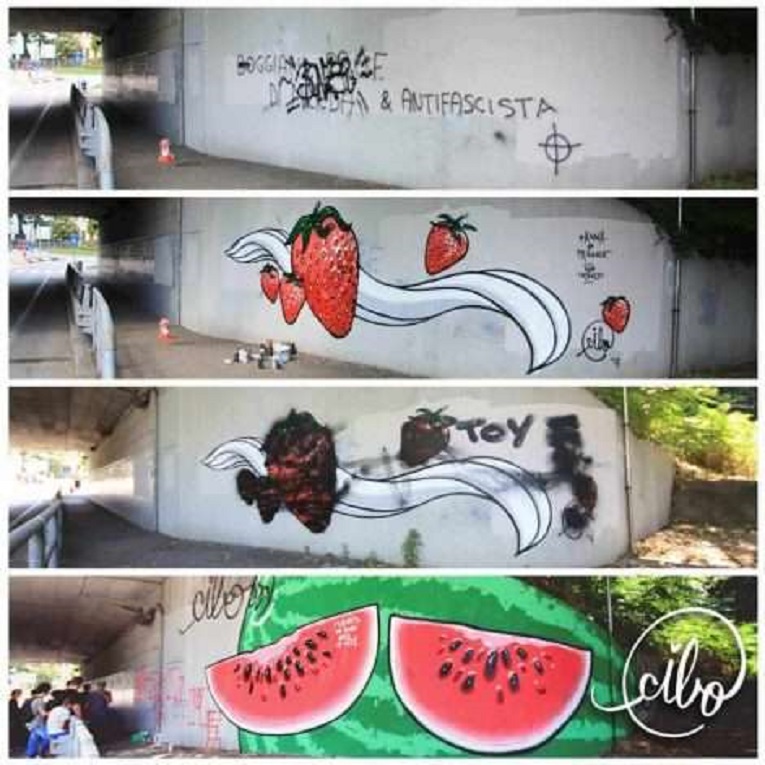 Pixando grafites de comida sobre mensagens de odio com Pier Paolo Spinazze 5