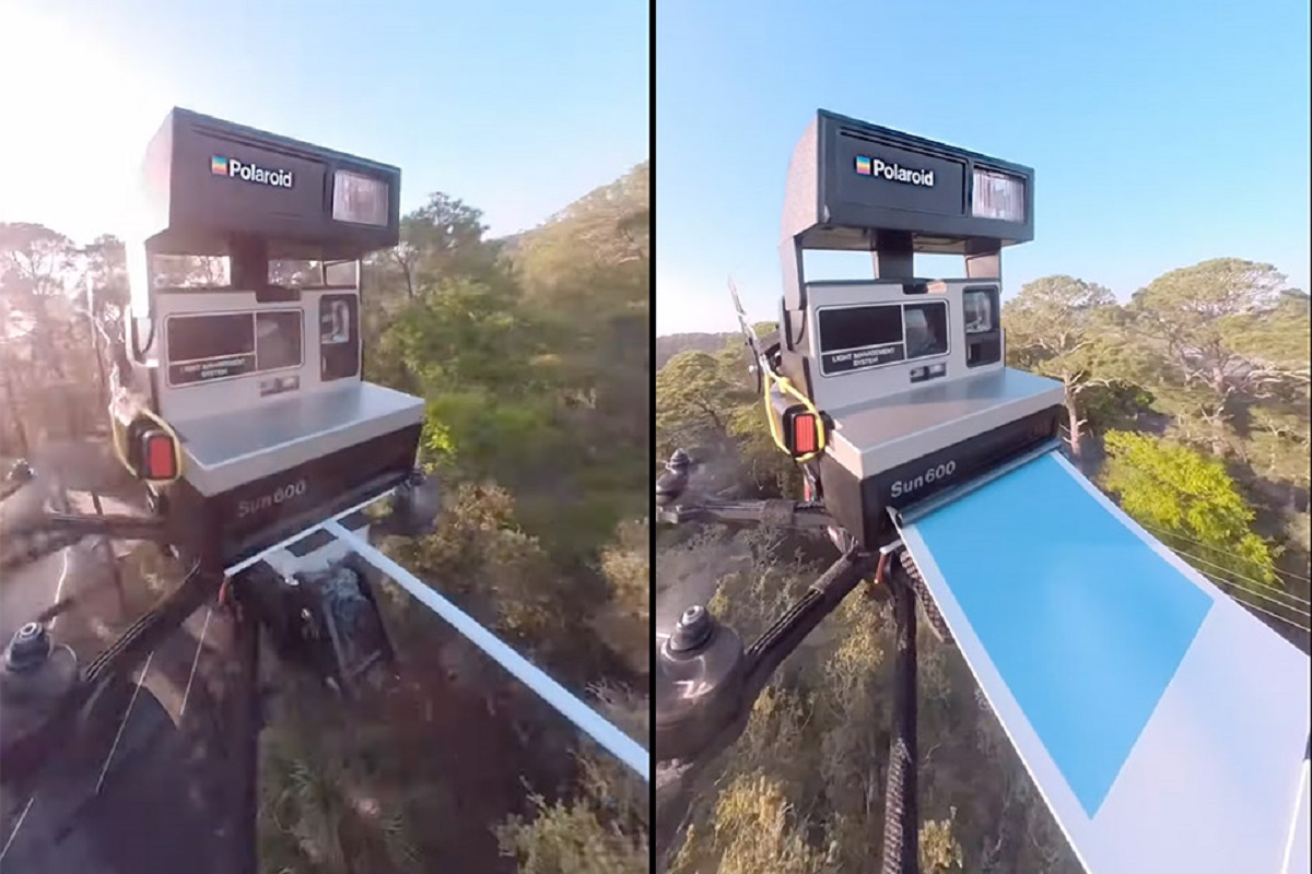 Câmera Polaroid de 1984 tira fotos em cima de um drone
