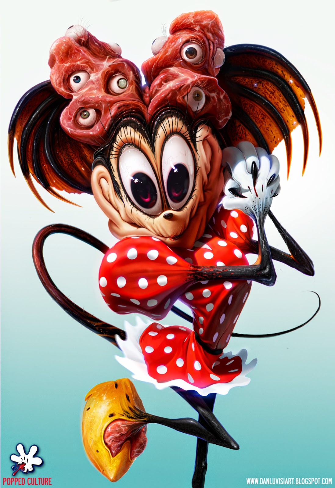 Minnie Mouse como uma fera grotesca em ilustração de Dan LuVisi 2